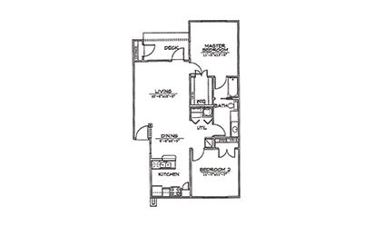 Bluejay - 2 bedroom floorplan layout with 1 bath and 950 square feet