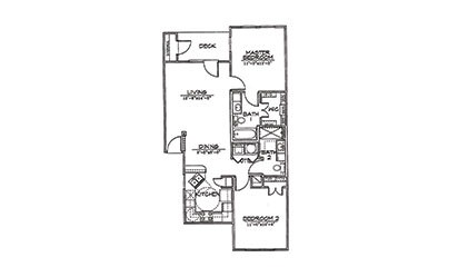 Cardinal - 2 bedroom floorplan layout with 2 bath and 968 square feet